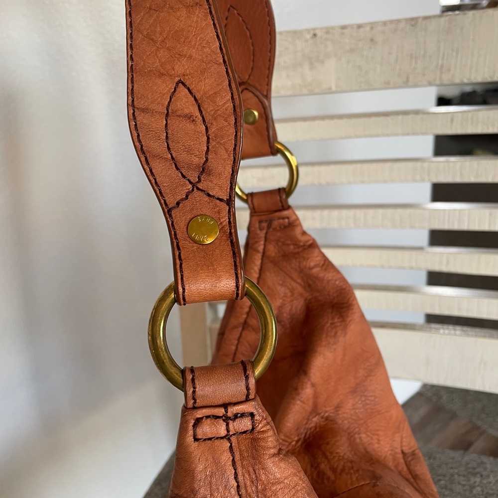 Frye Campus Rivet Hobo Leather Shoulder Bag in a Distressed Cognac Brown - Picture 12 of 14